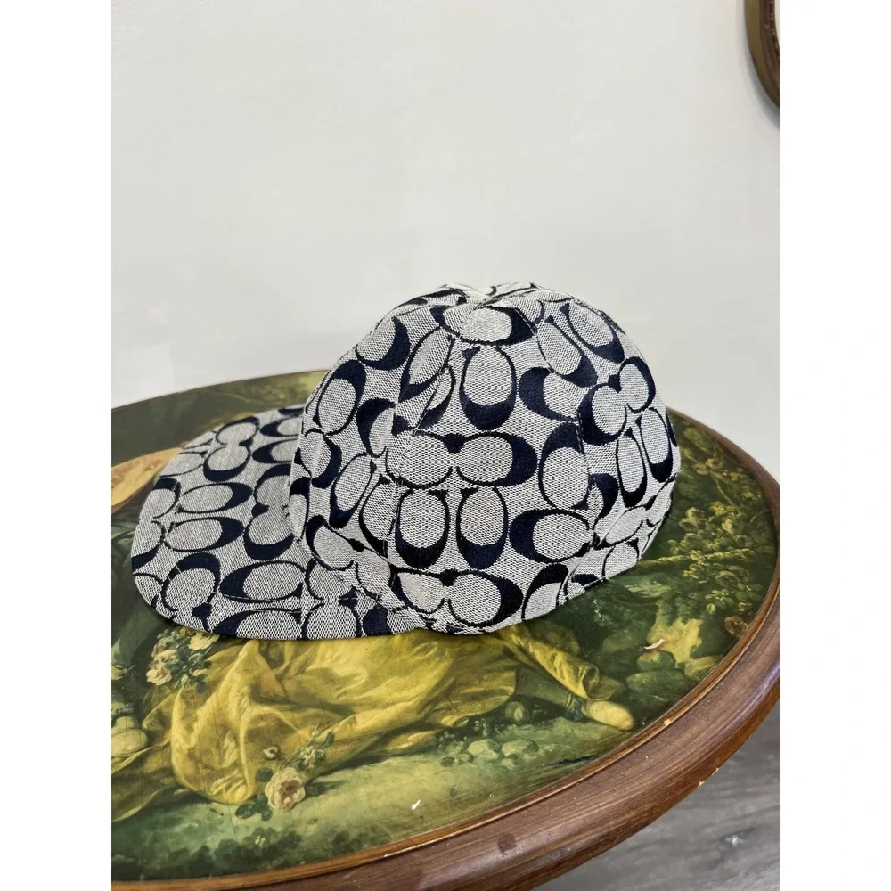 Coach Vintage Y2K Signature Monogram Jacquard Baseball Cap Hat Navy Blue White